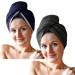 Homelevel 2x Terry Hair Turban with Button - 100% Cotton Quick Drying Hair Towels - Dark Blue & Light Gray - Perfect for Easy Hair Drying - Buy Online on GoSupps.com