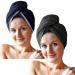 Homelevel 2x terry hair turban with button - Head towel Hairuch Turban - 100% cotton quick drying - 2 pieces - hair towel in dark blue anthracite 2 dark blue / light gray + anthracite