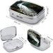 White Peacock Print Pill Box | 2 Compartment Portable Medicine Organizer | Decorative Metal Pill Case for Pocket & Purse - Buy Online on GoSupps.com