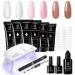 Beetles Poly Extension Gel Nail Kit, Clear Nail Builder Gel Pink Nude Poly Nail Enhancement Trial All-in-One French Kit with Mini Nail Lamp for Nail Art Starter Kit Halloween Nails Manicure Gifts A-Nude