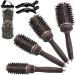 Round Brush Set, Ceramic Ion Thermal Barrel Round Brush for Blow Drying, 4 Different Sizes Boar Bristle Round Hair Brush for Hair Drying, Styling, Curling and Shine Brown handle