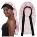 Sengterm long satin hair hood girls silky hat women long satin adjustable sleeping hat to sleep extra big satin sleeping hat for women long curls hair l-xl pink pink