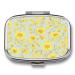 Pill Box Yellow Flower Print 2 Compartment Medicine Pill Case Pill Organizer Decorative Metal Portable Pill Box for Pocket Or Purse Style