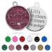 Ibera Gifts - Personalized cat brand for medium to large cats in a round form with a cat with engraving names collar brand address trailer cat necklace (fuchsia glitter)