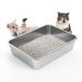 Lihong cat toilet cat toilet made of stainless steel robust cat toilet toilet for large bunnies and large cat 40x 30x 10 cm (silver) 40*10cm silver