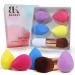 BEAKEY 4+1Pcs Makeup Sponges with Powder Brush, Foundation Blending Sponge for Liquid Cream and Powder, Professional Beauty Sponge Blender & Kabuki Brush Light
