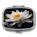 Pill Box White Lotus Print 2 Compartment Medicine Pill Case Pill Organizer Decorative Metal Portable Pill Box for Pocket Or Purse Style