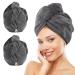 Kinhwa Turban towel with button XL microfiber hair turban for the hair as quick -drying hair towel super absorbent and soft for long and dense hair 30cmx70cm 2 piece of gray gray 70x30 cm (2 pack)
