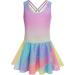 Zaclotre Girls Gymnastics Leotard with Criss Cross Straps, Shiny Ballet Dress | Hollow Back Skirted Ballerina Costume - Rainbow Gradient | 8-9 Years - Buy Online on GoSupps.com