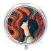 Round Pill Box Woman with Long Colorful Hair Print 3 Compartment Medicine Pill Case Print Pill Organizer Decorative Metal Portable Pill Box Pocket Pill Box Style-36