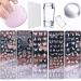 8 Pcs Nail Stamp Template Kit French, with 1 Stamper 2 Clear Jelly Silicone Nail Stamper for DIY Nail Decor Easy French Style Nail Art Designs, Nail Stamper Stencil Plates Set Manicure Nail Supplies ##-Pink