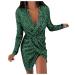Hanxiulin sequin dress sexy long-arm dresses V-neck sequin pencil dress sequet dress ladies shiny elegant bodycon glitter evening dresses vintage business figure-hitting cocktail dress green 3xl