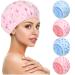 4 Pcs Terry Lined Shower Caps Reusable Bath Caps for Women Waterproof EVA Shower Caps Soft Bath Shower Caps for Hair Care Dry Hair Women Ladies Girls Spa Salon (Flower and Dot)
