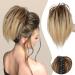colorfulpanda Claw Clip Short Ponytail Hair Extensions Messy Bun Hair piece Natural Straight Synthetic Fully Fake Hairpieces for Women Girls Blonde Mix Dark Brown Colo