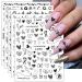 JMEOWIO Spring 3D Nail Art Stickers 9 Sheets Self Adhesive Nail Decals Heart-Shaped Flower Pattern DIY Design Nail Decoration for Women Girls (Black)