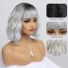 Bestung Short Wavy Grey Bob Wig with Bangs, 10 Inches - Synthetic Hair, Dark Roots, Natural Look for Daily & Party - Buy Online on GoSupps.com