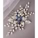 Headwear accessories Bridal Sapphire Crystal Hair Comb Pearl Blue Crystal Leaf Marquise Hair Piece Prom Party Festival Wedding Hair Accessories for Women and Girls (Silver) - Buy Online on GoSupps.com