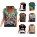 Floral Shirts for Women Short Sleeve V Neck Printed Tees Vintage Summer Tunic Loose Fit Blouses Soft Comfy Shirt X-Large 04-green