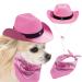 Awocan Cowboyhut and Bandana scarf dog cat sombrero puppy hat dog cat costume cosplay cap puppy pet dog cat vacation pet party decoration (pink) pink
