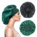 Eupinduo 2 pieces satin sleeping cap bonnet hair hood curly hood for sleeping hair hood for the night enlarged high elastic width creme soft female satin hood sleep black dark green