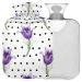 NAANLE hot water bottle with cover watercolor flowers dotted transparent hot water bottle hot water bottle to relieve back pain handfoot warmers neck-hot and cold therapy 2 l