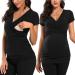 Love2Mi Maternity Nursing Shirt Short Sleeve V-Neck Breastfeeding T-Shirt Pregnancy S Black