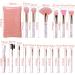 DUAIU 16 Pcs Premium Synthetic Makeup Brush Set with Silicone Facial Brush and PU Cosmetic Bag - Pink - Buy Online on GoSupps.com