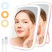 2Pack Travel Lighted Makeup Mirror 72 LED Lights Vanity Mirror with 3 Color Lighting Large 10 Folding Cosmetic Mirror Touch Screen Dimming Portable USB Rechargeable Make Up Mirror(White+Pink)