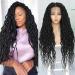 SOKU 32 Inch Goddess Faux Locs Lace Frontal Wig Transparent Full 360 Lace Pre Plucked with Baby Hair Hand Made Synthetic Wavy Braided Wigs for Black Women 32  Full Lace 1B (Goddess Faux Locs)