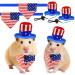CooShou 4 Pcs Pet Independence Day Costume 4th of July Guinea Pig Hat and Bandana Uncle Sam Rabbit Hat American Flag Small Animals Hat Bandana Triangle Bib Scarf with Stars and Stripes Pattern (L)