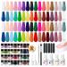 MEFA Dip Powder Nail Kit Pink Glitter Clear Nude White 32 Colors Dipping Powder with Base Top Coat Activator Brush Saver Liquid Set Nail Powder Tray All Seasons Tones French Nail Art Manicure Nude Grey White