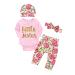 ChYoung Baby Girl Clothes Set Newborn Outfit Little Sister Romper Top and Rose Printed Pant and Headband 3 Pieces 0-3 Months Pink-Floral