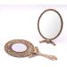 SEHAMANO Vintage Double Sided Handheld Makeup Metal Mirror/Folding Handle/Stand Travel Mirror/Back Sided Magnification/Folding Type Mirror (Matt Gold (Brass))