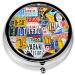 Buy License Plate Map Round Pill Box | 3 Compartment Mini Decorative Travel Organizer for Vitamins & Medicine - Buy Online on GoSupps.com
