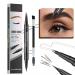 Microblading Eyebrow Pencil Curved Eyebrow Pen 2 in 1 Ended Microblading Eyebrow Pen with Fork Tip and Brush Tip Long-Lasting Sweat Resistance For Natural Makeup All Day (Dark brown)
