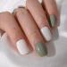 Sethexy French short false fingernails white and green square false nails glossy nails glue 24st acrylic art on nail tips for women and girls