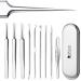 DUcare Blackhead Remover Tools 9 Pcs Pimple Popper Tool Kit with Metal Case for Pimples Blackheads Zit Removing Forehead White