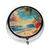 Dusk by The Seaside Portable Metal Pill Box Round Mini 3-Compartment Plastic Insert hinged Fastening Design Suitable for Small Pills Must-Have for Travel