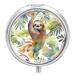 Round Pill Box Watercolor Sloth Print 3 Compartment Medicine Pill Case Print Pill Organizer Decorative Metal Portable Pill Box Pocket Pill Box
