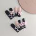 24Pcs Black Coffin Nails - Press on French Tip with 3D Bow & Pearl Charms | Glossy Long False Nails for Women | Cute Acrylic Full Cover Stick-on Nails - Buy Online on GoSupps.com