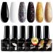 Morovan Gel Nail Polish Kit Black Golden Kit- Gel Nail Polish Set Glitter Gel Nail Polish Black Gel Polish Set with White and 4 Colors Glitter U V Gel Nail Polish 10ml 2 Classical Colors+4 Glitter Colors