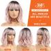 Noble Pink Ombre Wig with Bangs for White Women - Short Wavy Heat Resistant Synthetic Wig with Dark Roots - 12 Inch Dream Pink - Buy Online on GoSupps.com