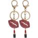 2Pcs Lips & Lipstick Sparkling Charm Keychain Set - Pink Cosmetic Bling Accessory - Buy Online on GoSupps.com