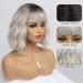 Bestung Short Ombre Silver Wavy Bob Wig with Bangs - 12 Medium Length Synthetic Hair Water Wave Dark Roots Wig for Women - Buy Online on GoSupps.com