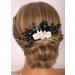 Kercisbeauty Vintage Black Crystal Beads White Rose Flower Hair Comb for Wedding Brides Women Girls Prom Hair Accessories Jewelry