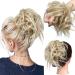 Tousled Updo Messy Bun Hair Extension Instant Ponytail With Elastic Rubber Band Updo Chignon Donut Scrunchies Extensions Hairpiece Synthetic Wavy Hair for Women Ash Blonde mix Bleach Blonde