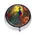 Peacock Flowersround Pill Box 3 Compartment Round Pill Box Organizer # Portable Travel Pill Box for Traveling.