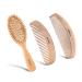Wooden Hair Brush and Wooden Comb Set, Wooden Brush with Bamboo Bristles Anti-Static Reduces Frizz and Knots, Massaging Scalp, Bamboo brush Paddle Detangling Hairbrush for Women Thick Curly Dry Hair