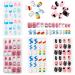 96 Pieces Kids Fake Nails with Nail Glue Pre-glue Full Cover Short False Nails Lovely Ready to Wear Press-On Gel Nails for Children girl (A)