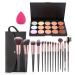 Pure Vie 24 pieces make-up brushes + 1 sponge puff + 15 colours concealer camouflage palette cover concealer makeup